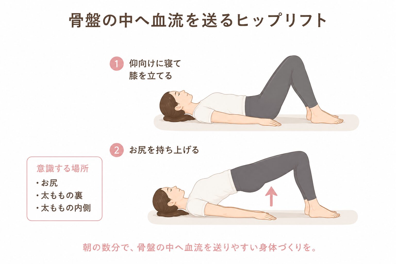 妊活中に骨盤の中へ血流を送りやすくするヒップリフトのやり方